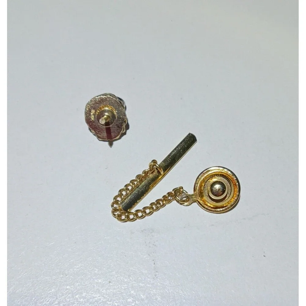 Vintage Swank Gold Tone Lion Head Door Knocker Tie Tack with Safety Chain & Bar